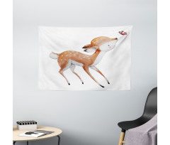 Young Deer and Butterfly Wide Tapestry
