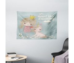 Princess Girl Unicorn Wide Tapestry