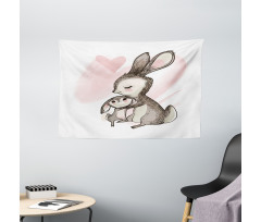 Bunny with His Mom Wide Tapestry