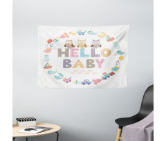 Hello Baby Owls Wide Tapestry