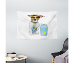 Traveler Funny Dog Design Wide Tapestry
