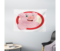 Pig Mascot Thumbs Wide Tapestry