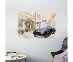 Old School Car Cafe Wide Tapestry