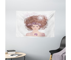 Floral Young Girl Wide Tapestry