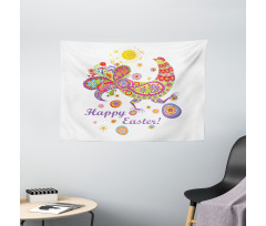 Blossoming Flowers Dots Wide Tapestry