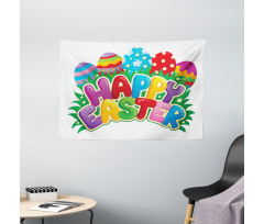 Cartoon Ornamental Eggs Wide Tapestry