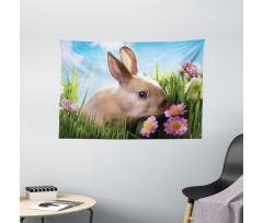 Grass and Spring Flowers Wide Tapestry
