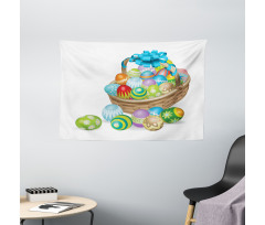 Basket of Colorful Eggs Wide Tapestry