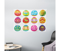 Colorful Eggs Flowers Wide Tapestry