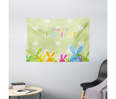 Colorful Cartoon Bunnies Wide Tapestry