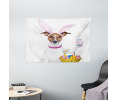Dog as Easter Bunny Wide Tapestry