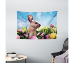 Eggs and Fluffy Bunny Wide Tapestry