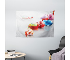 Ribbon and Colorful Eggs Wide Tapestry
