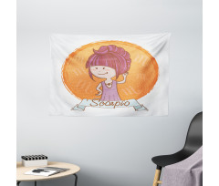 Cartoon Kid Girl Wide Tapestry