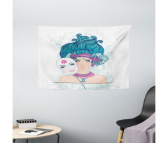 Young Lady Mask Wide Tapestry