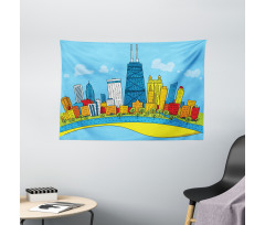 Cartoon City View Wide Tapestry