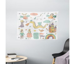 Doodle Dragon and King Wide Tapestry