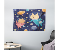 Cartoon Dog Astronaut Wide Tapestry