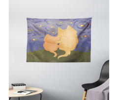 Cat and Dog on Hill Wide Tapestry