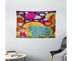 Cartoon Smiling Sun Wide Tapestry