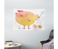 Mother Hen and Chicks Wide Tapestry