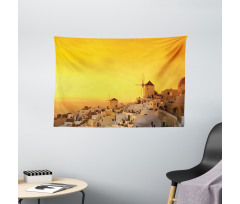 Sunset Santorini Vacation Wide Tapestry