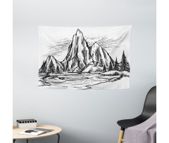 Sketchy Lake Trees Wide Tapestry
