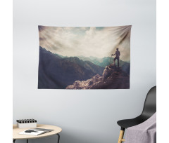 Woman Hiker on Top Wide Tapestry