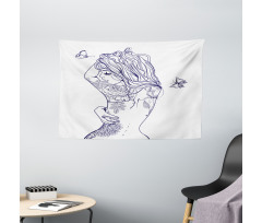 Woman Floral Botanical Art Wide Tapestry