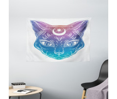 Cat Head Moon and Star Wide Tapestry