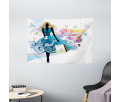 Shopping Woman Art Wide Tapestry