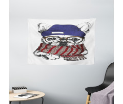 Cozy Hipster Winter Dog Wide Tapestry