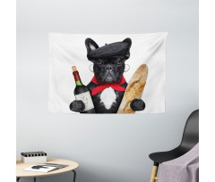 French Dog Red Wine Wide Tapestry