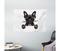 Businessman Dog Glasses Wide Tapestry