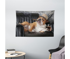 Humorous Dog Drinking Wide Tapestry