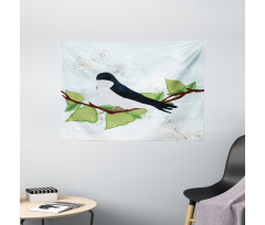 Swallow Bird on Branch Wide Tapestry