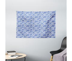 Delft Style Doodle Floral Wide Tapestry