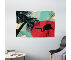 Grunge Flamingo Palm Wide Tapestry