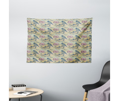 Bird Butterfly Flowers Wide Tapestry