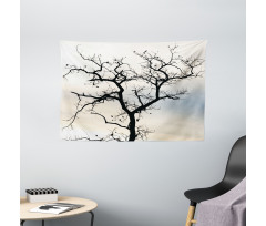 Black Fall Tree Silhouette Wide Tapestry