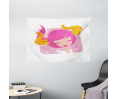 Pink Haired Woman Wide Tapestry