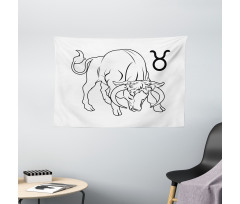 Hand Drawn Bull Wide Tapestry