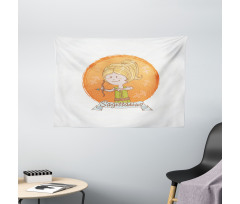 Cartoon Girl Bow Wide Tapestry