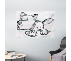 Scribble Art Puppy Dog Wide Tapestry