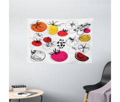 Vivid Sketched Tomatoes Wide Tapestry
