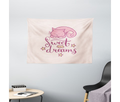 Cartoon Cat Stars Wide Tapestry