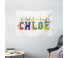 Cheerful Lettering Design Wide Tapestry