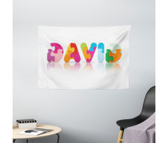 Colorful Puzzle Style Letters Wide Tapestry