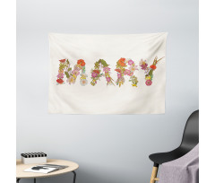 Blooming Flower Letters Wide Tapestry