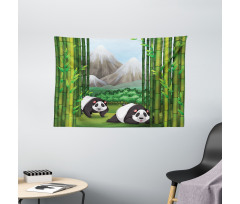 Panda Bear Trees Cartoon Wide Tapestry